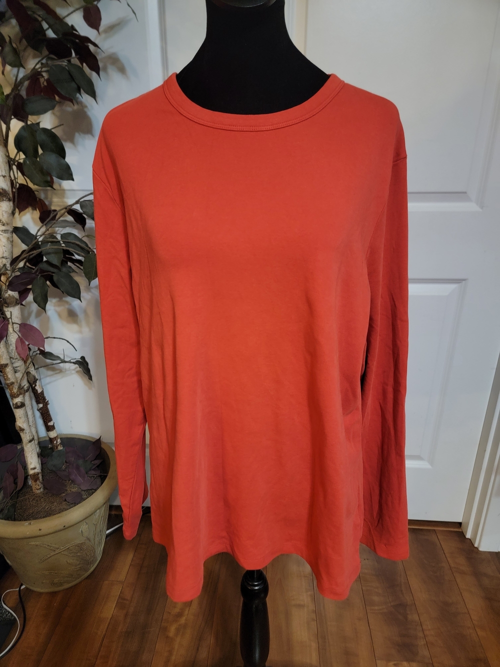 (#45) Style & Co. Long-Sleeve Crewneck Top in Coral-Red